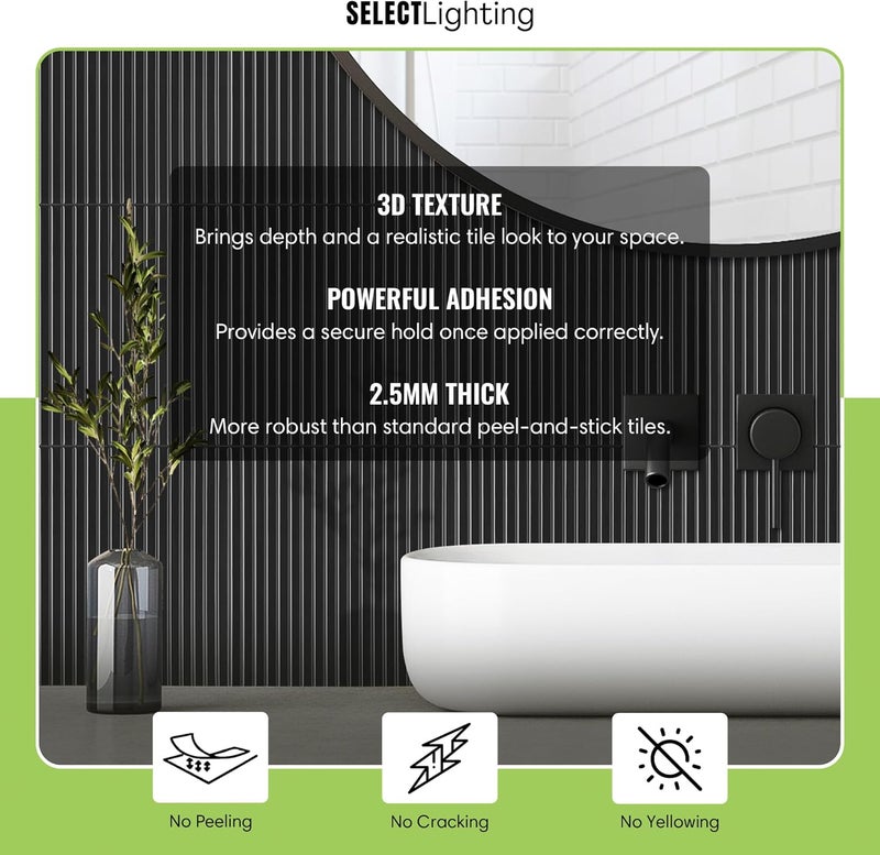 SELECT LIGHTING Select 5 Pack Peel and Stick Backsplash Tiles, Vinyl Self Adhesive Back Splash Stick OnTiles for Kitchen & Bathroom, Linear Design 12” x 12” Wall Tiles, Stone White - Image 2